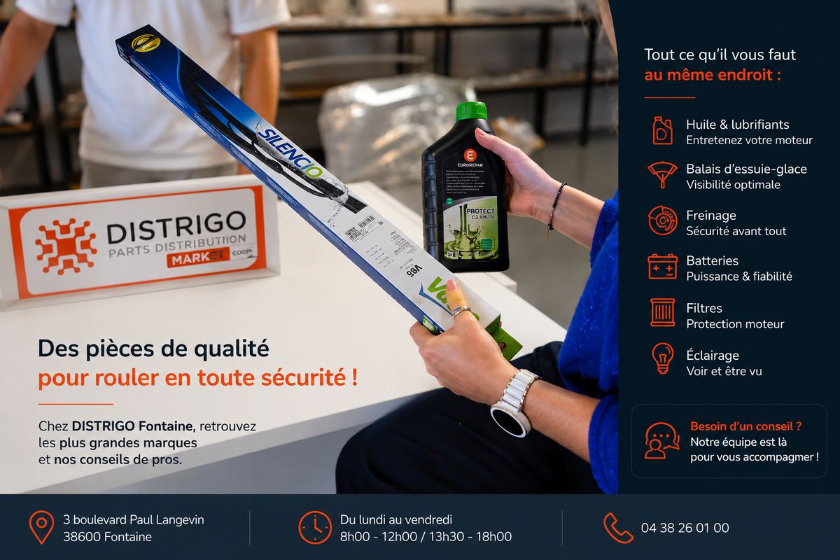 Pièces automobiles et produits d’entretien disponibles chez DISTRIGO Fontaine